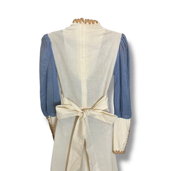 Ultra-Rare 1960s Made-In-California Prairie Maxi Cream-Blue Ric-Rac + Tag - Picture 12 of 13